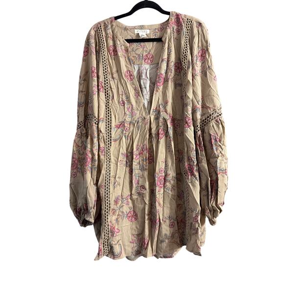 Festi Torrid Womens Plus Size Gauze Long Sleeve Tunic Taupe Floral Size 3 3X New - Picture 2 of 5
